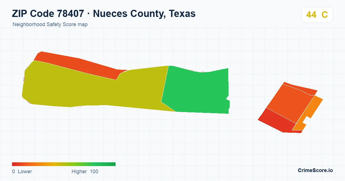 ZIP Code 78407 in Nueces County, Texas neighborhood Safety Score map