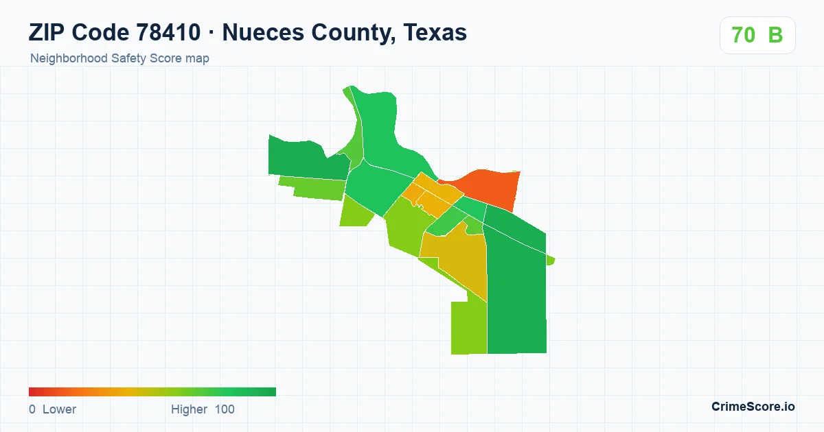 ZIP Code 78410 in Nueces County, Texas neighborhood Safety Score map