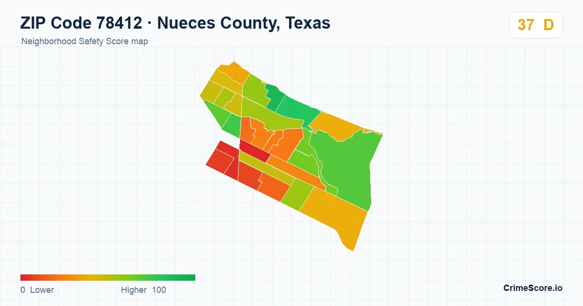 ZIP Code 78412 in Nueces County, Texas neighborhood Safety Score map