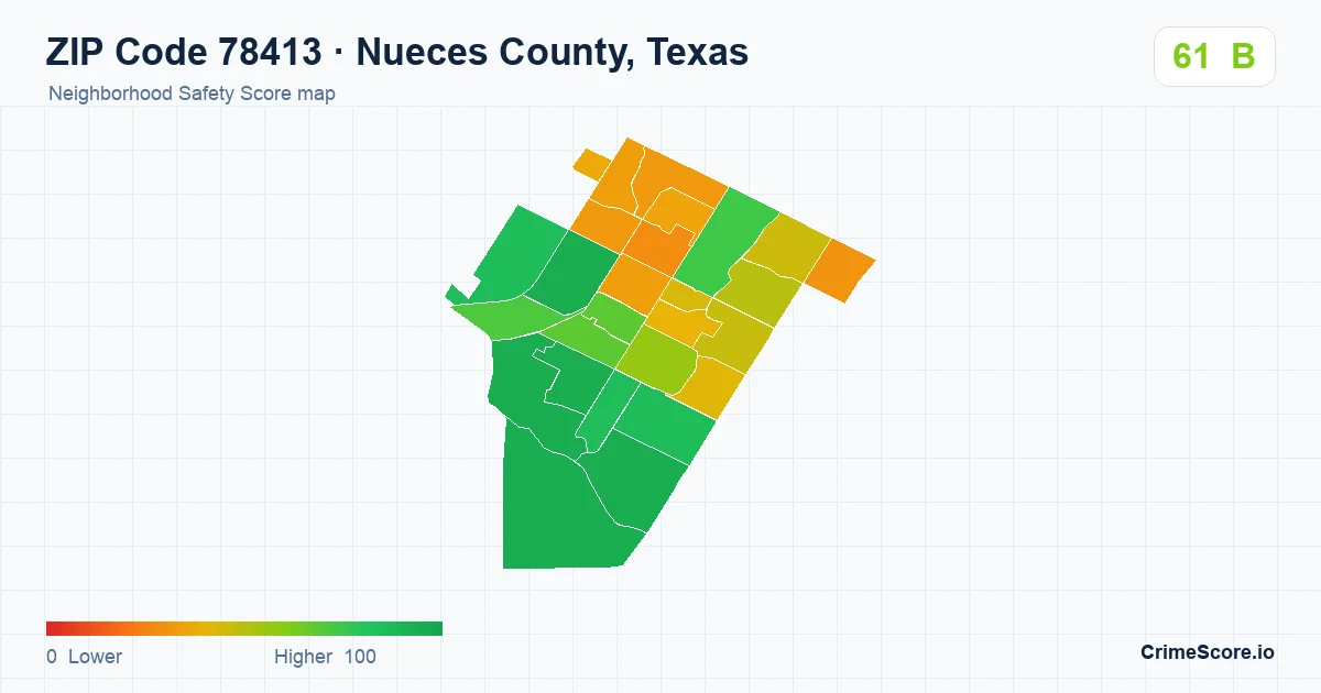 ZIP Code 78413 in Nueces County, Texas neighborhood Safety Score map