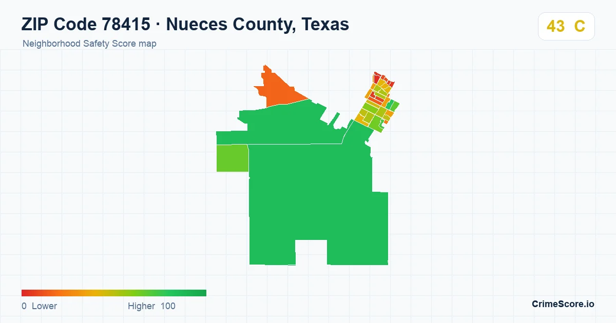 ZIP Code 78415 in Nueces County, Texas neighborhood Safety Score map