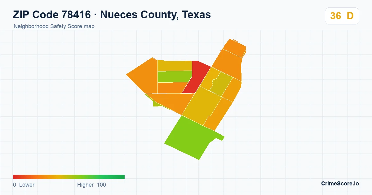 ZIP Code 78416 in Nueces County, Texas neighborhood Safety Score map