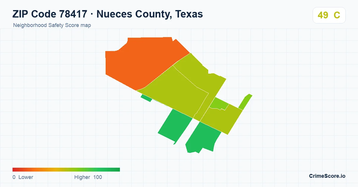 ZIP Code 78417 in Nueces County, Texas neighborhood Safety Score map