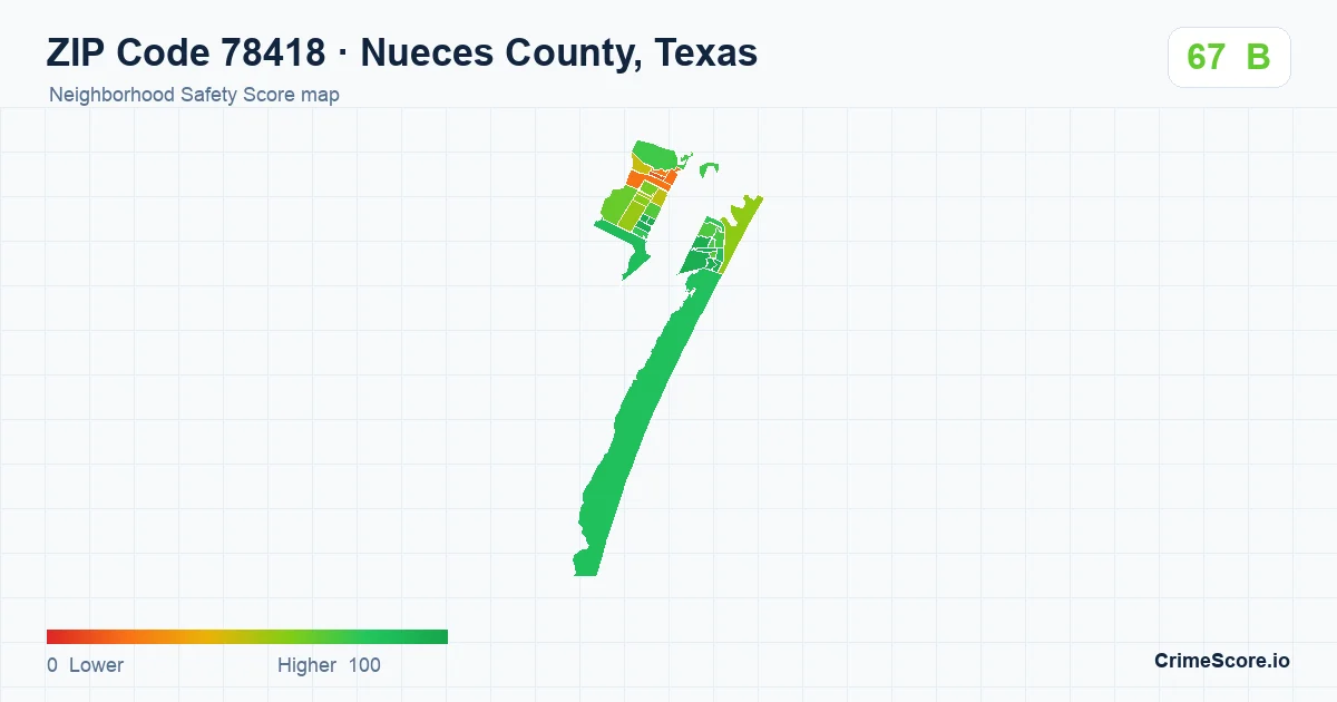 ZIP Code 78418 in Nueces County, Texas neighborhood Safety Score map