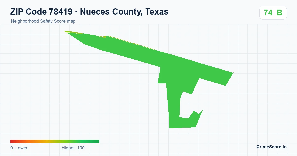 ZIP Code 78419 in Nueces County, Texas neighborhood Safety Score map