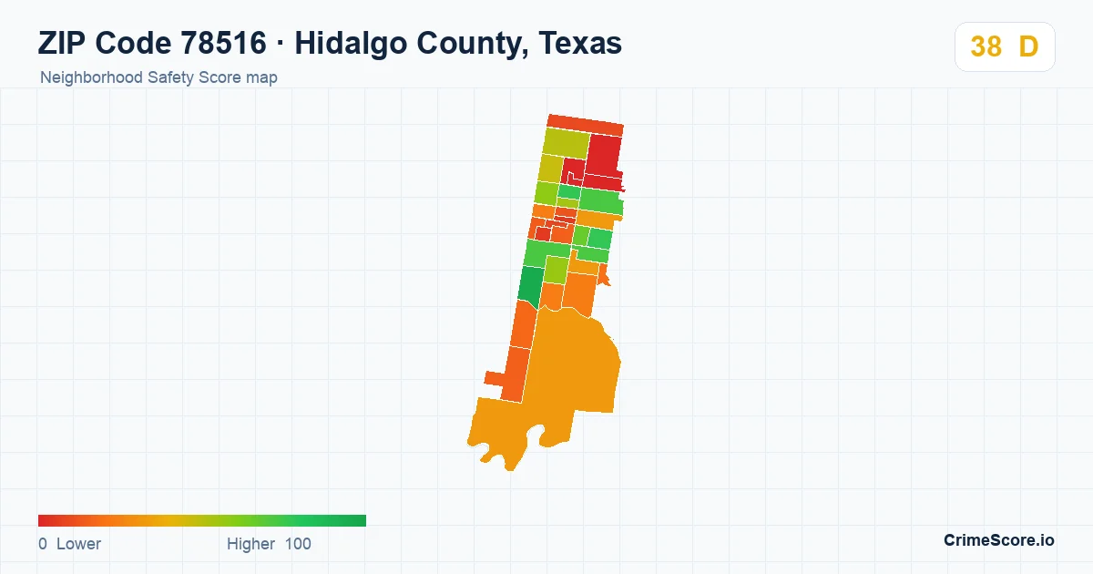 ZIP Code 78516 in Hidalgo County, Texas neighborhood Safety Score map