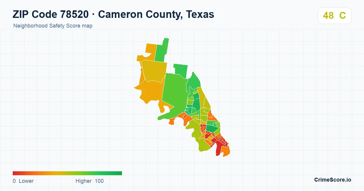 ZIP Code 78520 in Cameron County, Texas neighborhood Safety Score map