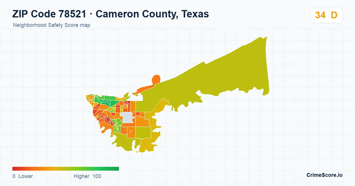 ZIP Code 78521 in Cameron County, Texas neighborhood Safety Score map