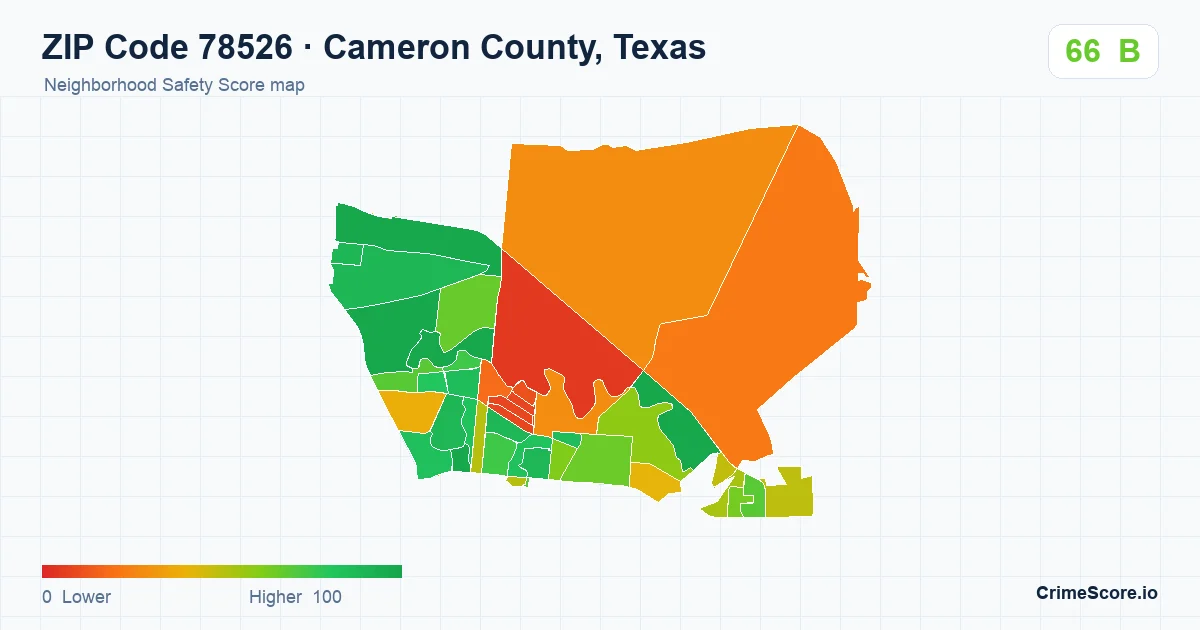 ZIP Code 78526 in Cameron County, Texas neighborhood Safety Score map