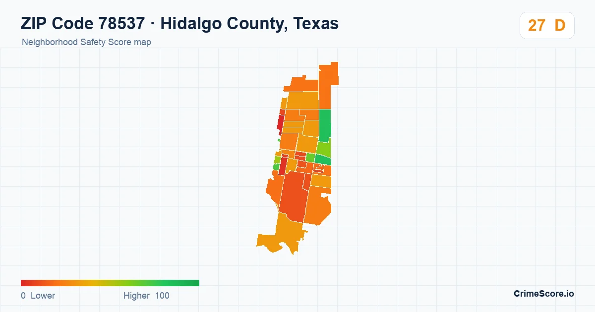 ZIP Code 78537 in Hidalgo County, Texas neighborhood Safety Score map