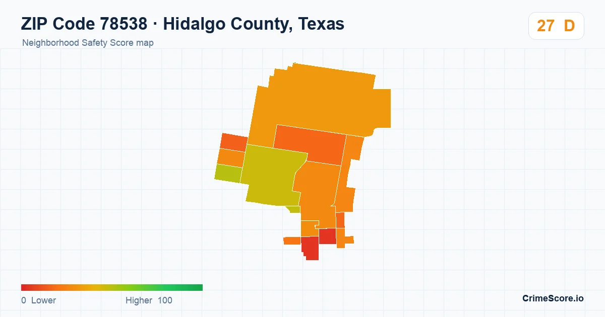 ZIP Code 78538 in Hidalgo County, Texas neighborhood Safety Score map