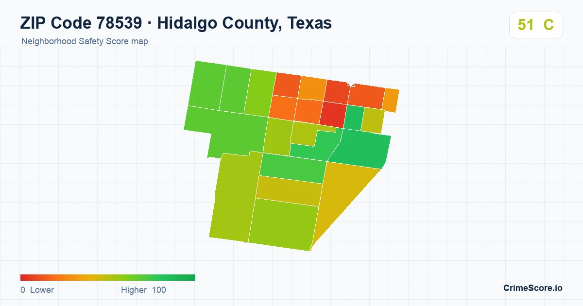 ZIP Code 78539 in Hidalgo County, Texas neighborhood Safety Score map