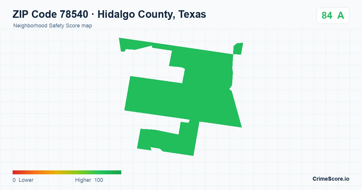 ZIP Code 78540 in Hidalgo County, Texas neighborhood Safety Score map