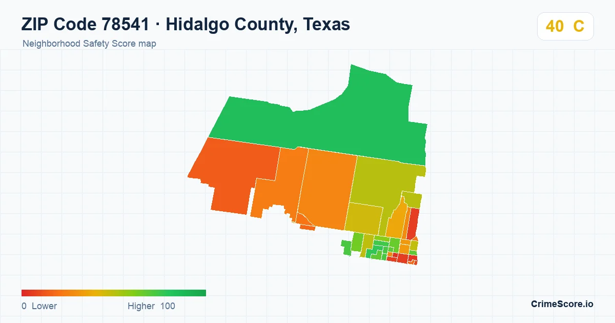 ZIP Code 78541 in Hidalgo County, Texas neighborhood Safety Score map