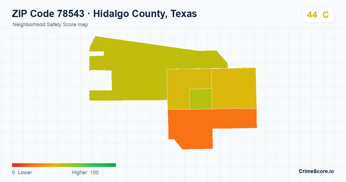 ZIP Code 78543 in Hidalgo County, Texas neighborhood Safety Score map