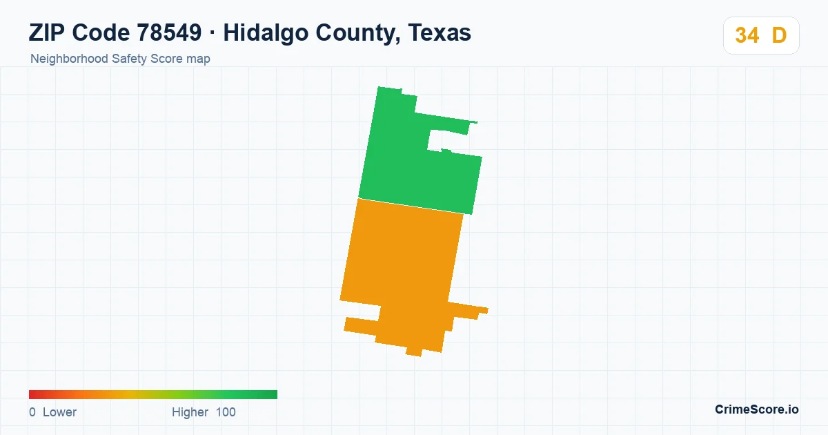 ZIP Code 78549 in Hidalgo County, Texas neighborhood Safety Score map