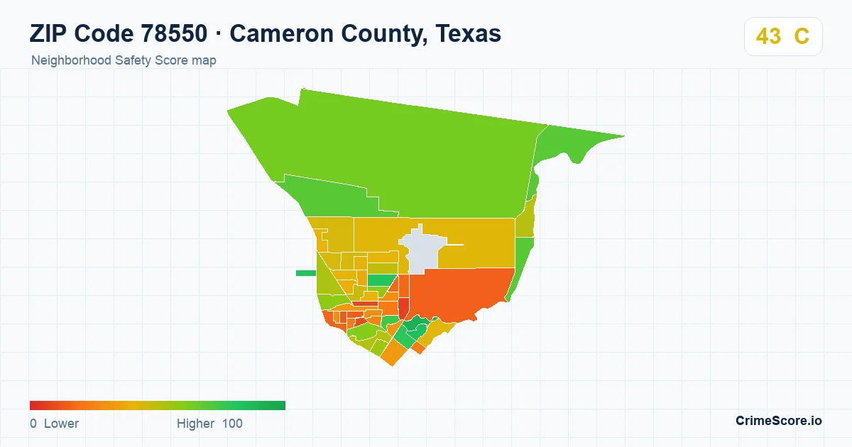 ZIP Code 78550 in Cameron County, Texas neighborhood Safety Score map