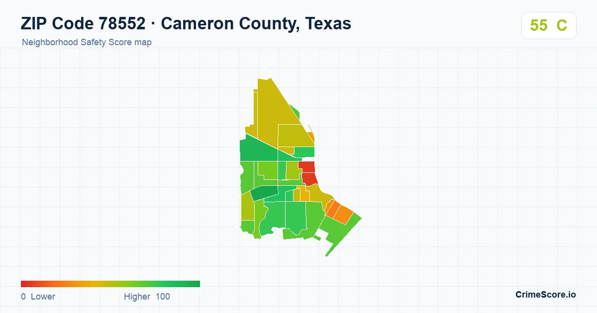 ZIP Code 78552 in Cameron County, Texas neighborhood Safety Score map