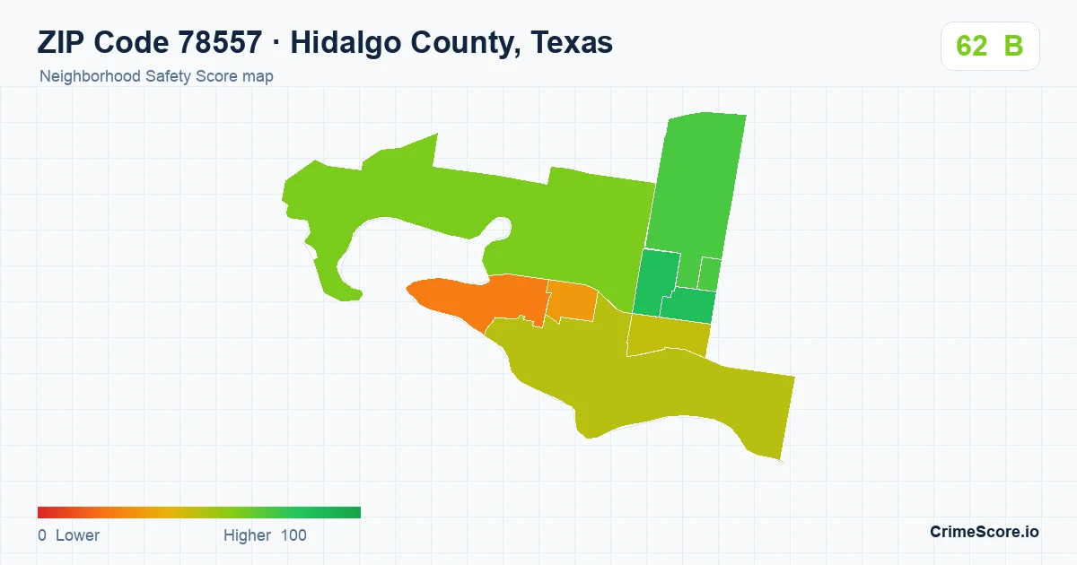 ZIP Code 78557 in Hidalgo County, Texas neighborhood Safety Score map
