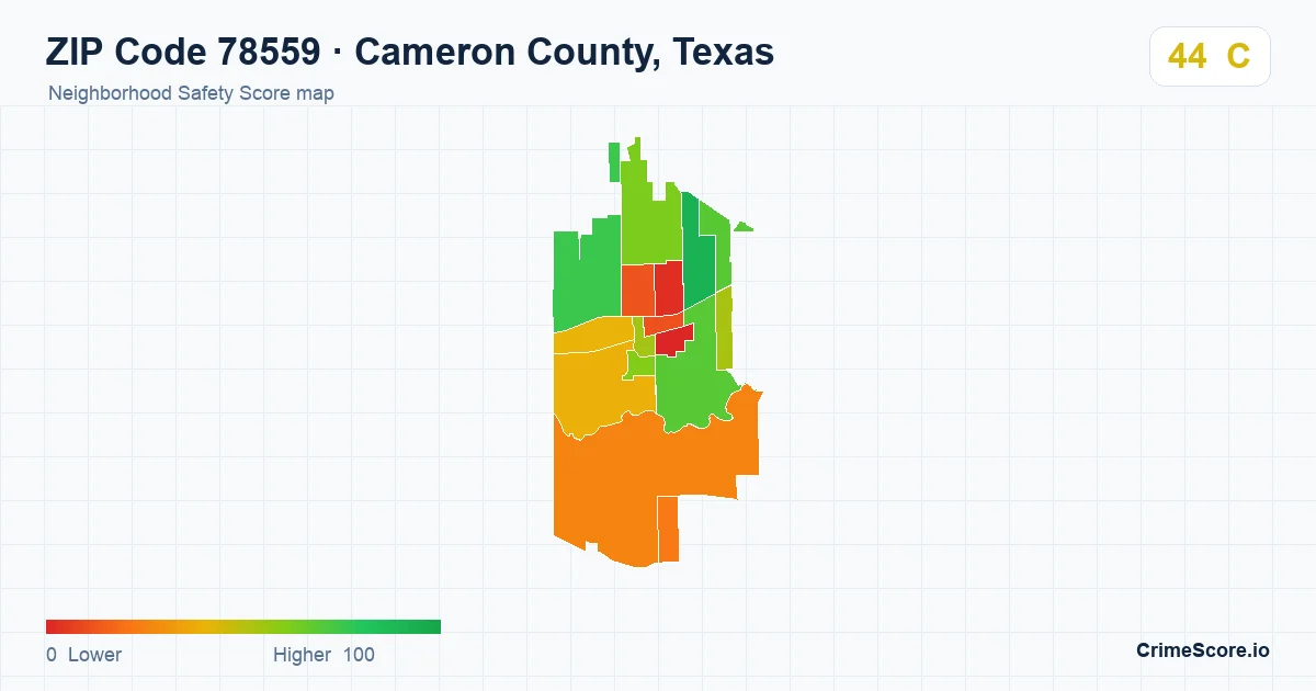 ZIP Code 78559 in Cameron County, Texas neighborhood Safety Score map