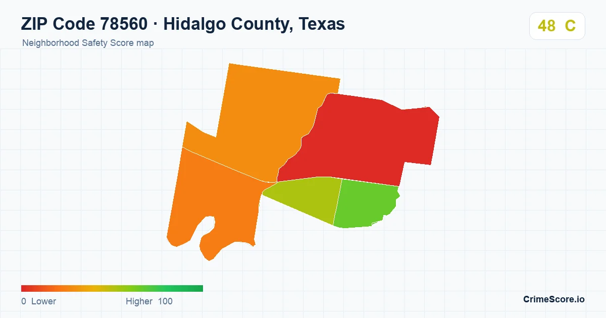 ZIP Code 78560 in Hidalgo County, Texas neighborhood Safety Score map