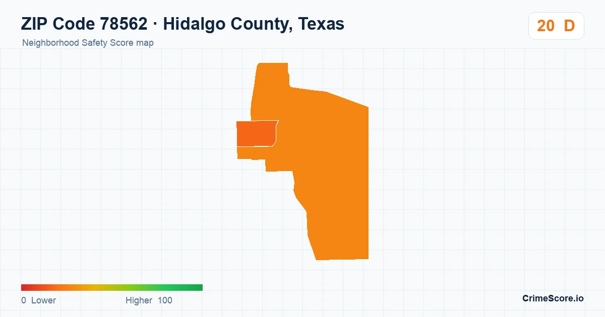 ZIP Code 78562 in Hidalgo County, Texas neighborhood Safety Score map