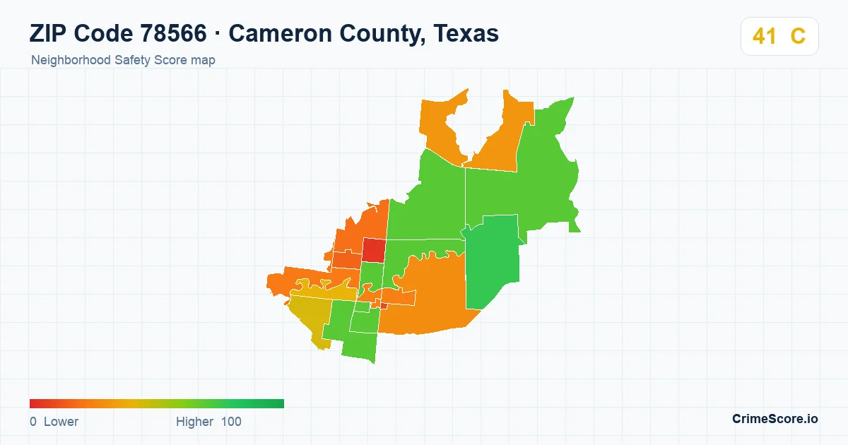ZIP Code 78566 in Cameron County, Texas neighborhood Safety Score map