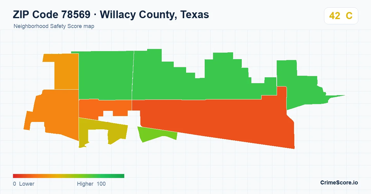 ZIP Code 78569 in Willacy County, Texas neighborhood Safety Score map