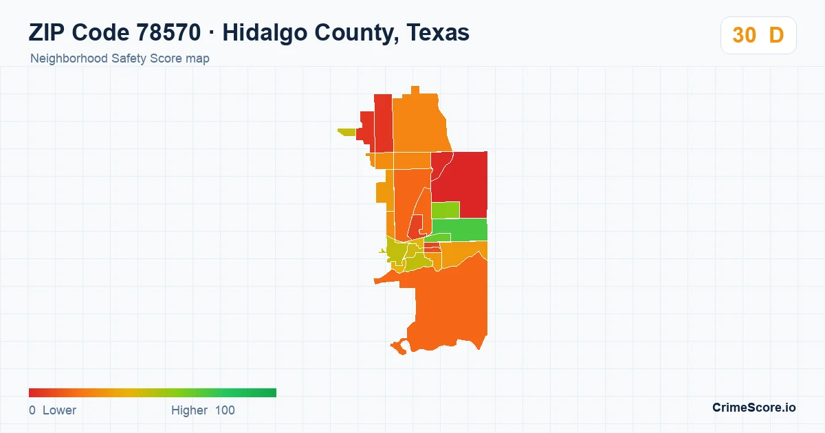 ZIP Code 78570 in Hidalgo County, Texas neighborhood Safety Score map