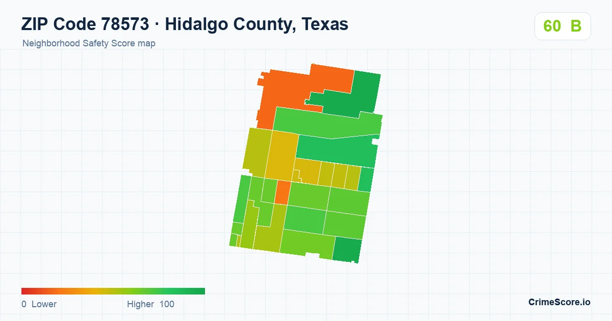 ZIP Code 78573 in Hidalgo County, Texas neighborhood Safety Score map