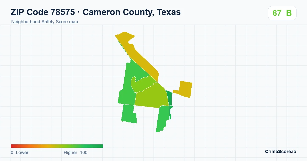 ZIP Code 78575 in Cameron County, Texas neighborhood Safety Score map