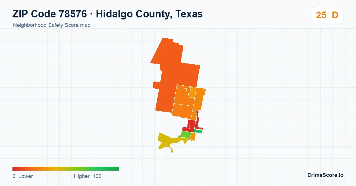 ZIP Code 78576 in Hidalgo County, Texas neighborhood Safety Score map