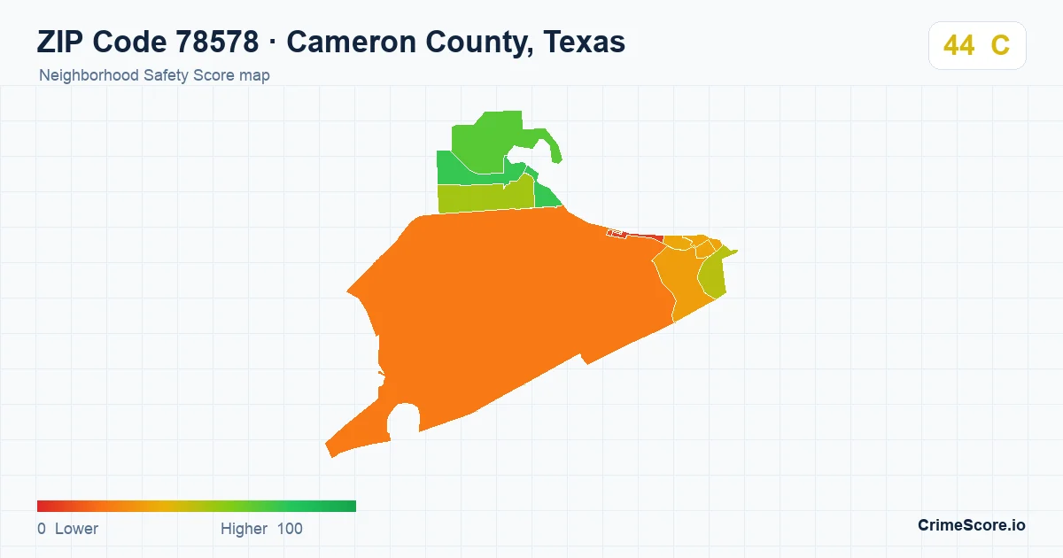 ZIP Code 78578 in Cameron County, Texas neighborhood Safety Score map