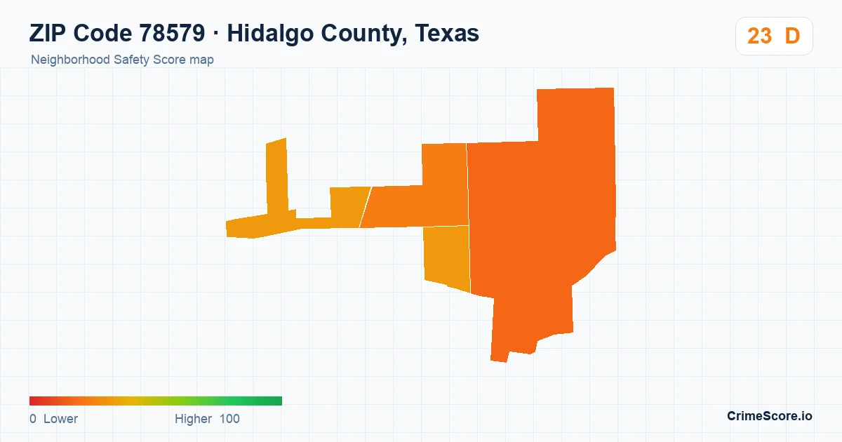 ZIP Code 78579 in Hidalgo County, Texas neighborhood Safety Score map