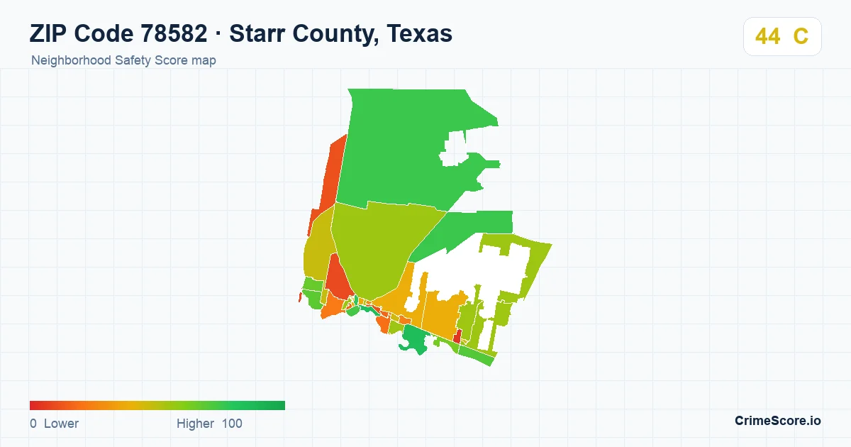 ZIP Code 78582 in Starr County, Texas neighborhood Safety Score map