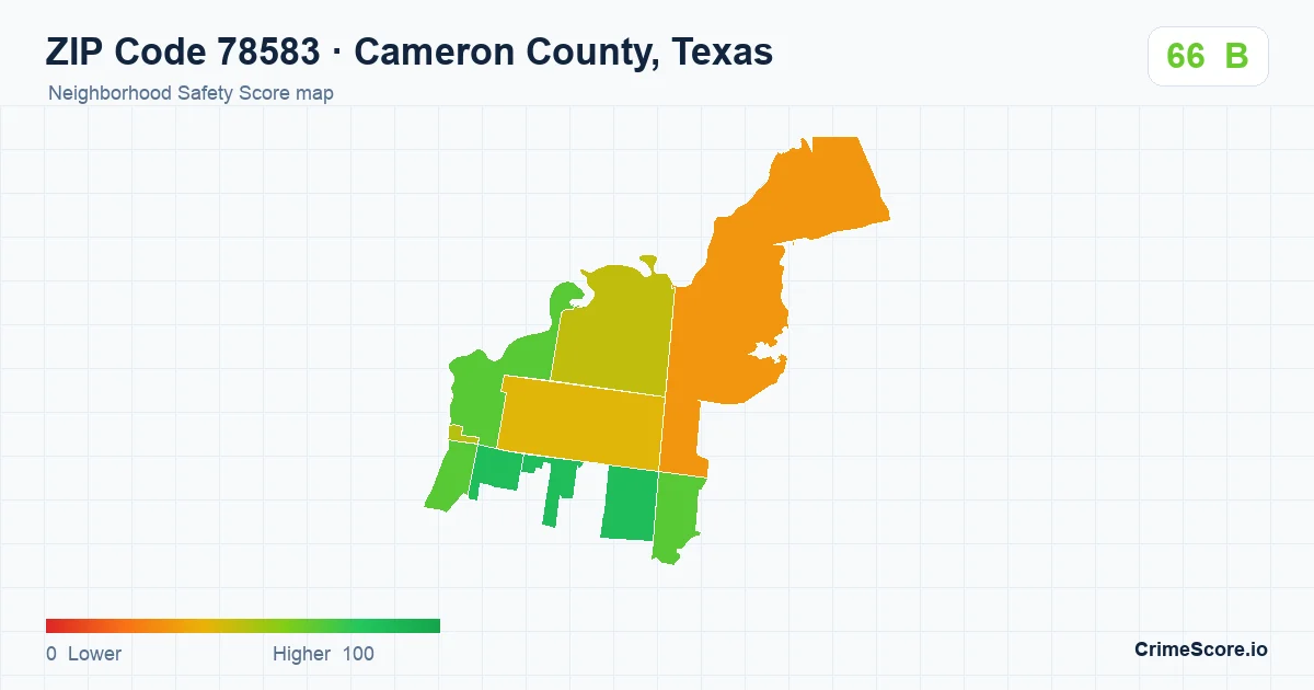 ZIP Code 78583 in Cameron County, Texas neighborhood Safety Score map