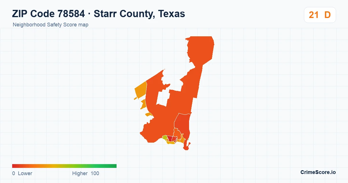 ZIP Code 78584 in Starr County, Texas neighborhood Safety Score map