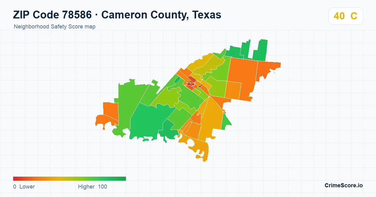 ZIP Code 78586 in Cameron County, Texas neighborhood Safety Score map