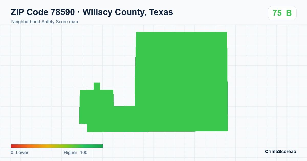 ZIP Code 78590 in Willacy County, Texas neighborhood Safety Score map