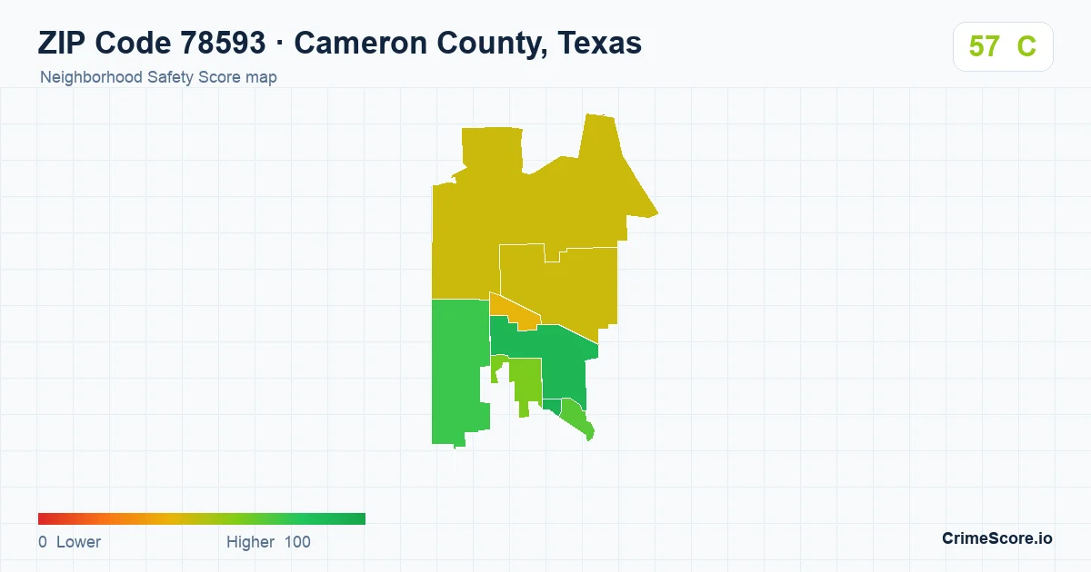 ZIP Code 78593 in Cameron County, Texas neighborhood Safety Score map