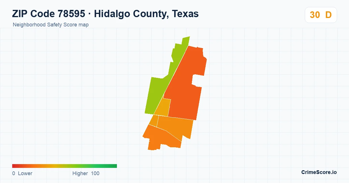 ZIP Code 78595 in Hidalgo County, Texas neighborhood Safety Score map