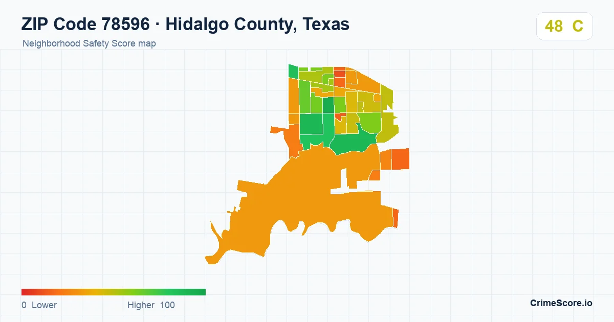 ZIP Code 78596 in Hidalgo County, Texas neighborhood Safety Score map