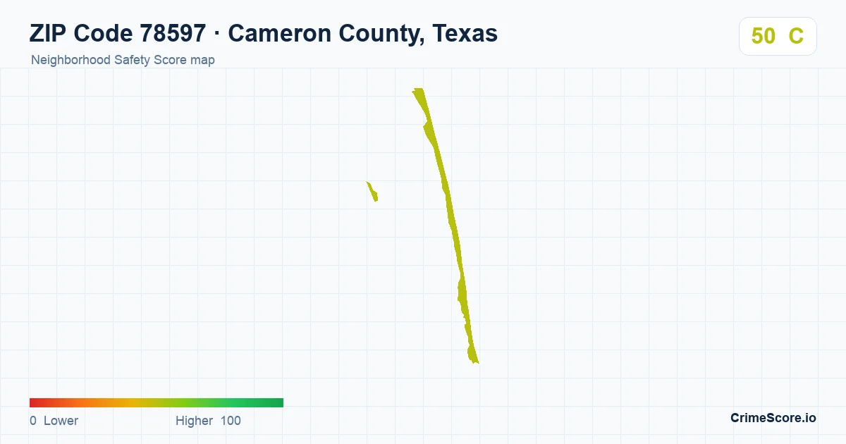ZIP Code 78597 in Cameron County, Texas neighborhood Safety Score map