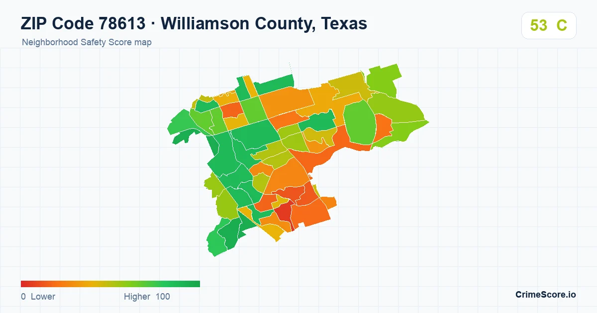 ZIP Code 78613 in Williamson County, Texas neighborhood Safety Score map