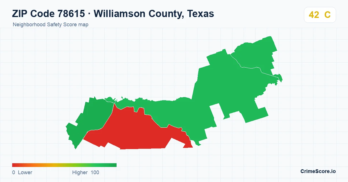 ZIP Code 78615 in Williamson County, Texas neighborhood Safety Score map