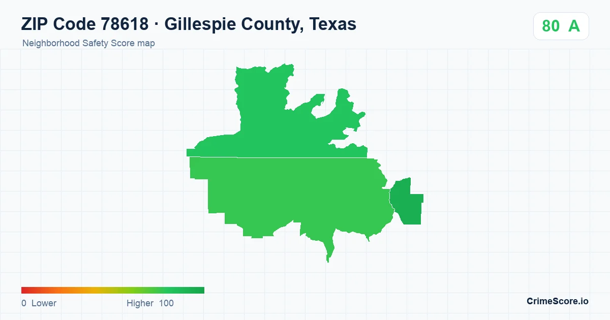 ZIP Code 78618 in Gillespie County, Texas neighborhood Safety Score map
