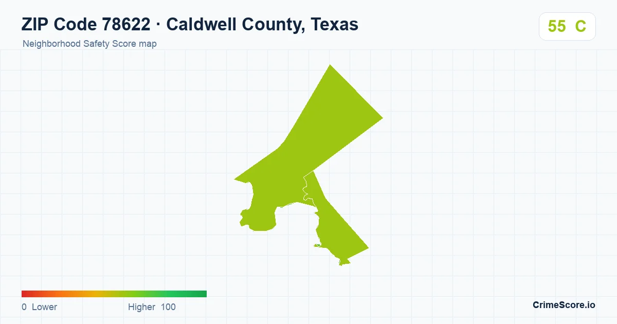 ZIP Code 78622 in Caldwell County, Texas neighborhood Safety Score map
