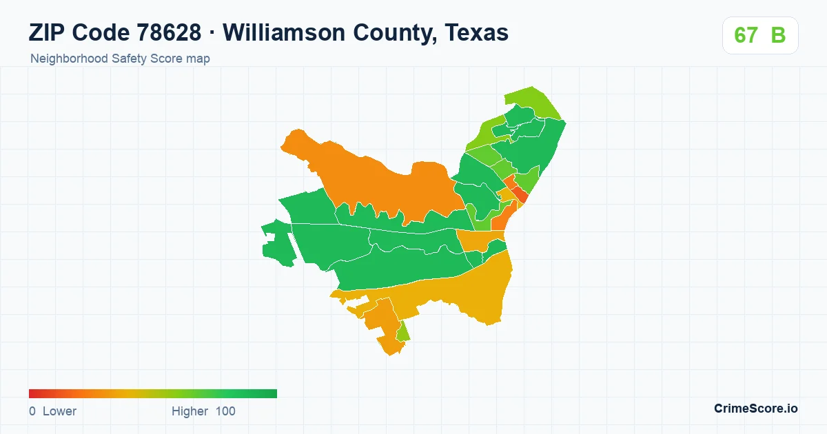 ZIP Code 78628 in Williamson County, Texas neighborhood Safety Score map