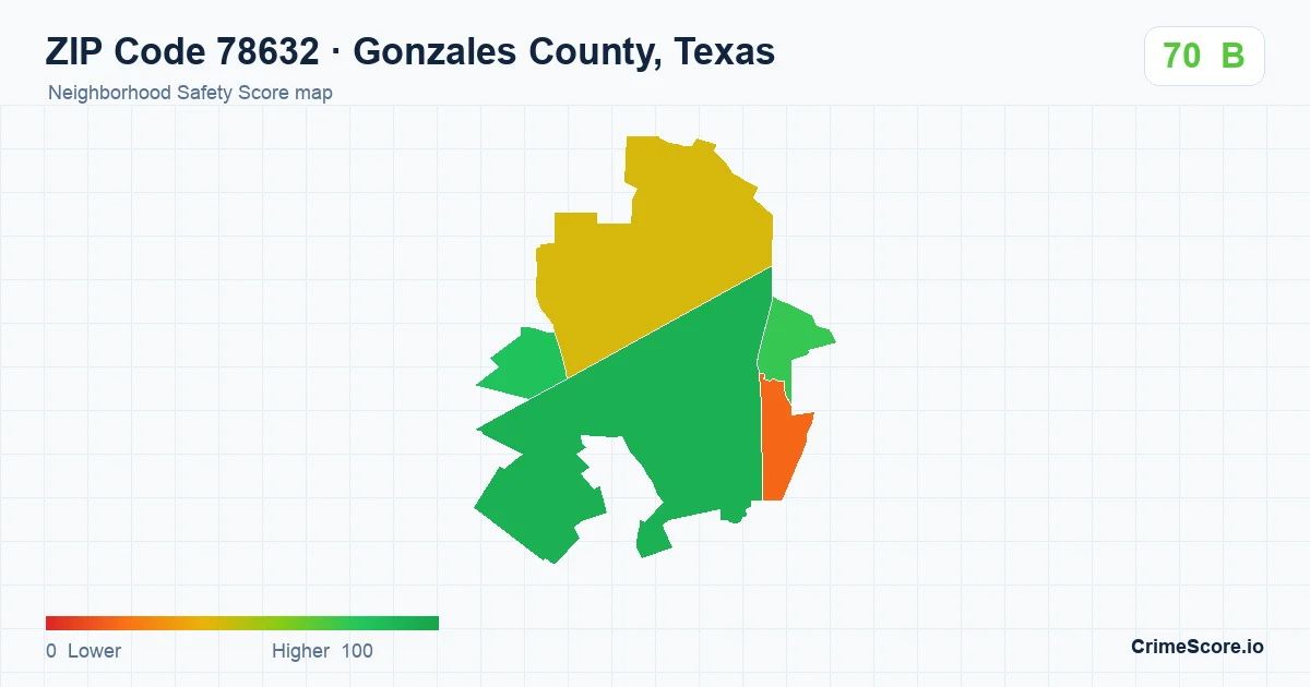 ZIP Code 78632 in Gonzales County, Texas neighborhood Safety Score map