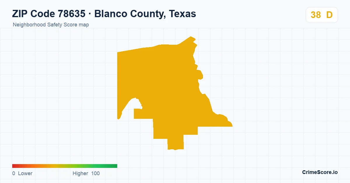 ZIP Code 78635 in Blanco County, Texas neighborhood Safety Score map